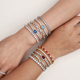 FANCIME "Axis" Rubis Taille Radiante Pierre de naissance de juillet Bracelet de tennis en argent sterling