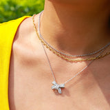 FANCIME "Poupée Miel" Collier en Argent Sterling avec Nœud et Pierre CZ Blanche