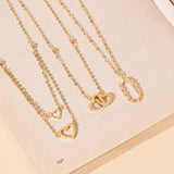 Collier en or jaune massif 14K "Double Love" Cœur à deux couches