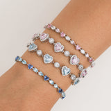 FANCIME "Mademoiselle Charmante" Bracelet en argent sterling tennis cœur halo