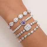 FANCIME "Axis" Améthyste Taille Coeur Pierre de naissance de février Bracelet de tennis en argent sterling