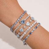 Bracelet en argent sterling Tennis Aquamarine de la pierre de naissance de mars FANCIME "Ms Charming" Halo Heart
