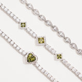 FANCIME "Axis" Péridot Taille Coeur Pierre de naissance d'août Bracelet de tennis en argent sterling