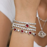 FANCIME "Axis" Rubis Taille Coeur Pierre de naissance de juillet Bracelet de tennis en argent sterling