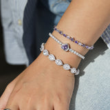 FANCIME "Axis" Améthyste Taille Coeur Pierre de naissance de février Bracelet de tennis en argent sterling