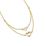 Collier en or jaune massif 14K "Double Love" Cœur à deux couches
