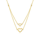 Collier en or jaune massif 14K "Double Love" Cœur à deux couches