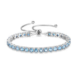 Bracelet tennis en argent sterling "Eternal Elegance" Pierre de naissance de mars Aigue-marine Chaîne Bolo classique