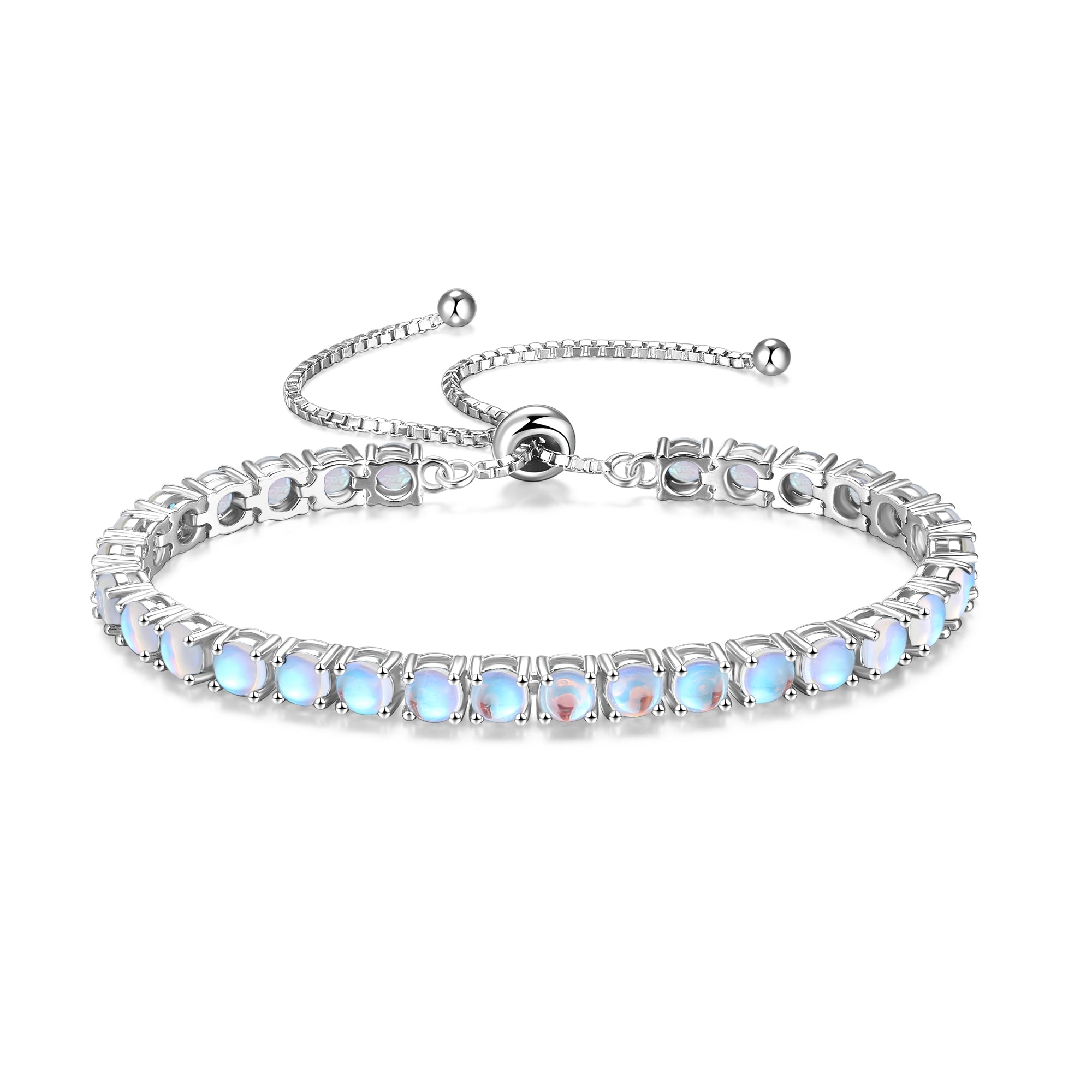 Bracelet tennis en argent sterling "Eternal Elegance" Pierre de naissance de juin Pierre de lune Chaîne Bolo classique