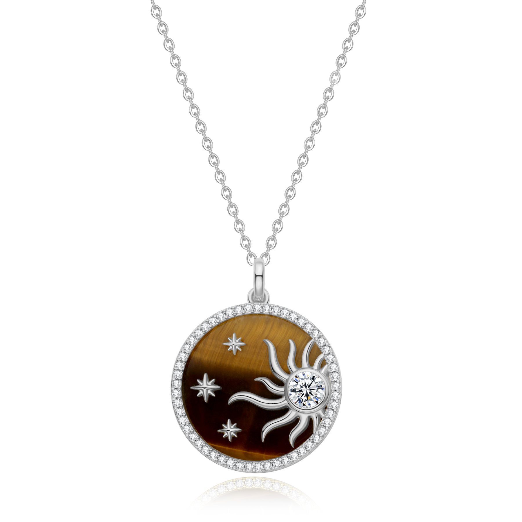 FANCIME "Juplight" Pendentif en œil de tigre solaire Collier en argent sterling