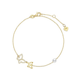 Bracelet en or jaune 14K en forme de papillon avec perles d'eau douce de 4MM, bracelet ajustable de luxe, vraie perle
