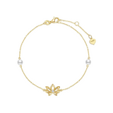 Bracelet en or jaune 14K en forme de fleur de lotus avec perles d'eau douce de 4MM, bracelet ajustable de luxe, bijoux fins