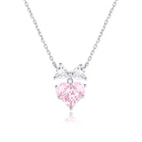 FANCIME "Nœud pour Princesse" Collier en Argent Sterling Cœur Rose