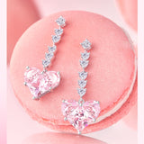 "Chérie" Boucles d'Oreilles Pendantes en Argent Sterling Cœur Rose Avec Pierres CZ Blanches