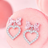 "Nœud pour Princesse" Boucles d'Oreilles en Argent Sterling en Forme de Nœud et de Cœur Rose