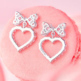 "Nœud pour Princesse" Boucles d'Oreilles en Argent Sterling en Forme de Nœud et de Cœur Rose