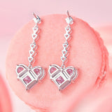 "Chérie" Boucles d'Oreilles Pendantes en Argent Sterling Cœur Rose Avec Pierres CZ Blanches