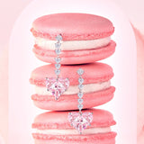 "Chérie" Boucles d'Oreilles Pendantes en Argent Sterling Cœur Rose Avec Pierres CZ Blanches