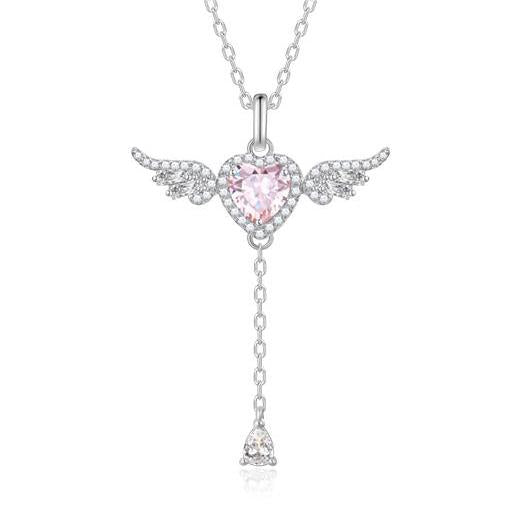 FANCIME "L'Amour de l'Ange" Collier en Argent Sterling avec Pierre de Naissance de Mars Aigue-Marine