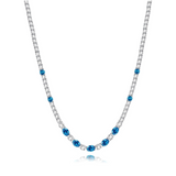 Collier tennis en argent sterling avec topaze bleue taillée fantaisie, pierre de naissance de décembre "Radiance Glamour"