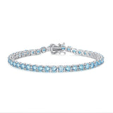"Bonheur Bleu" Bracelet Tennis en Argent Sterling Aigue-marine