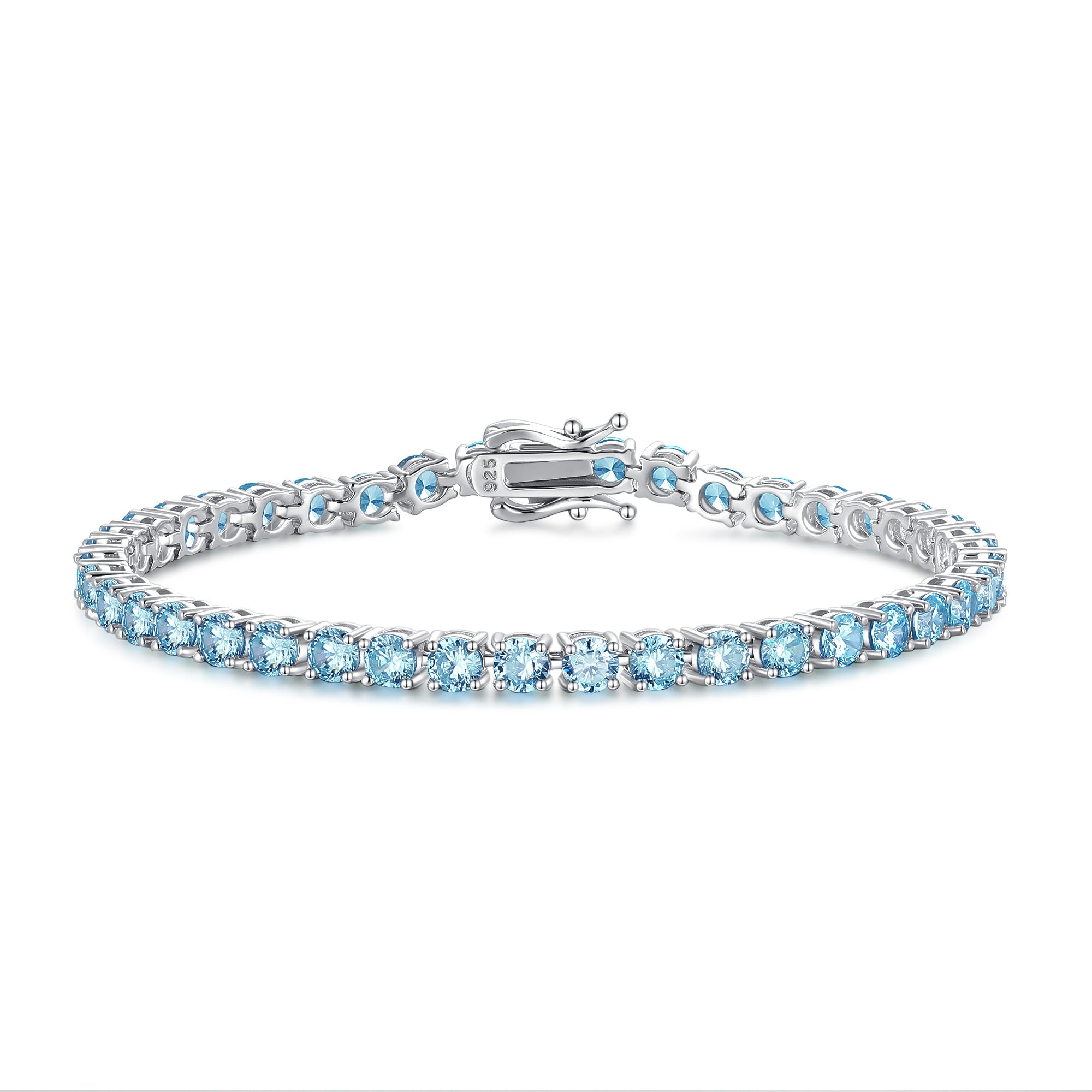 "Bonheur Bleu" Bracelet Tennis en Argent Sterling Aigue-marine