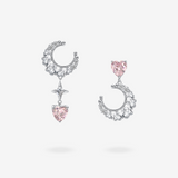 Boucles d'oreilles en argent sterling "Rêve rose" avec lune et étoile suspendues