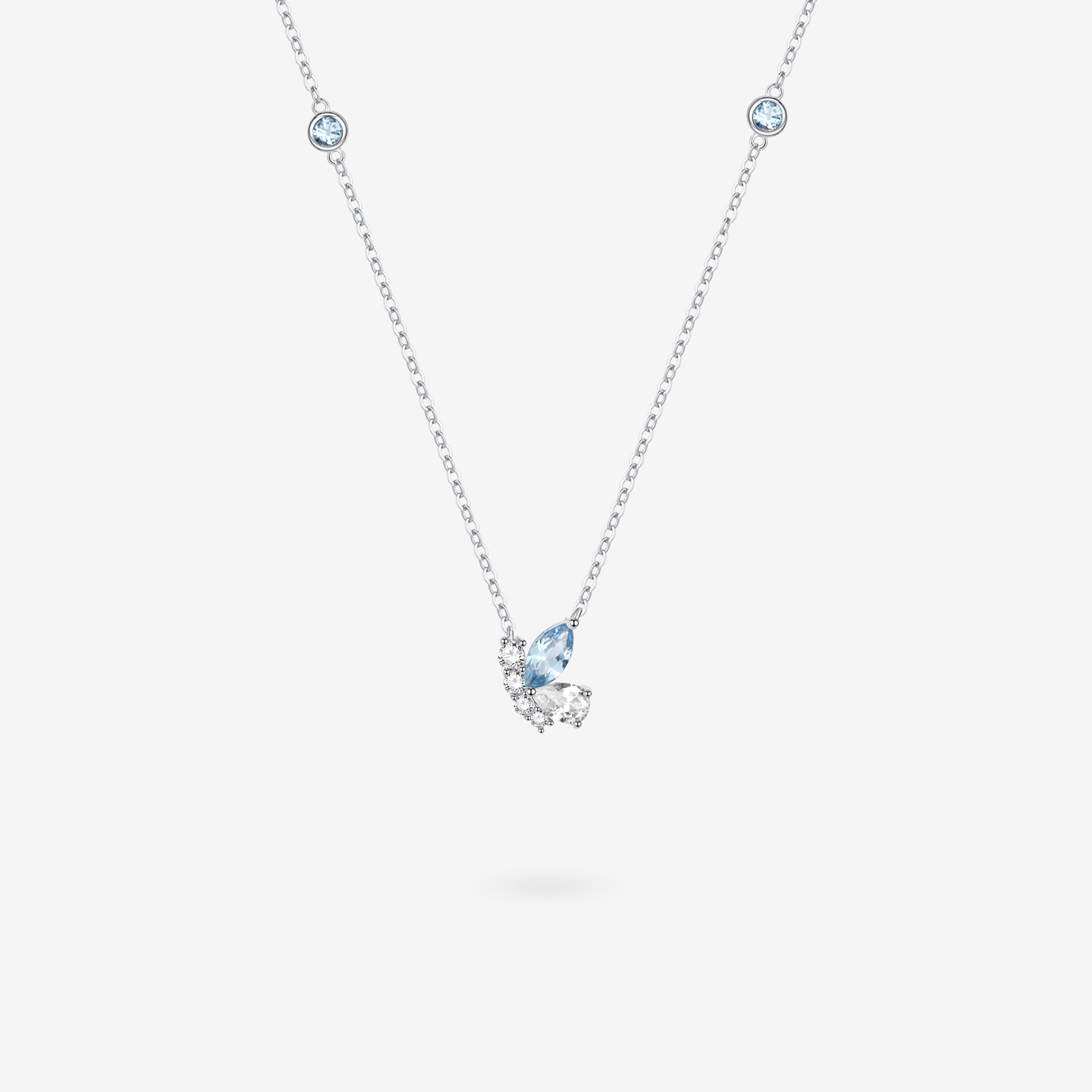 FANCIME "Aqua Joy" Sterling Silver Cut CZ Stones Flying Butterfly Necklace Blue Main