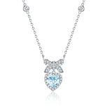 FANCIME "Baiser de Cœur" Collier en Argent Sterling avec Nœud Sucre et Pierre de Naissance de Mars Aigue-Marine