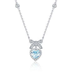 FANCIME "Baiser de Cœur" Collier en Argent Sterling avec Nœud Sucre et Pierre de Naissance de Mars Aigue-Marine