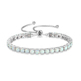 "Élégance Éternelle" Bracelet de Tennis en Opale en Argent Sterling avec Chaîne Bolo Classique d'Octobre