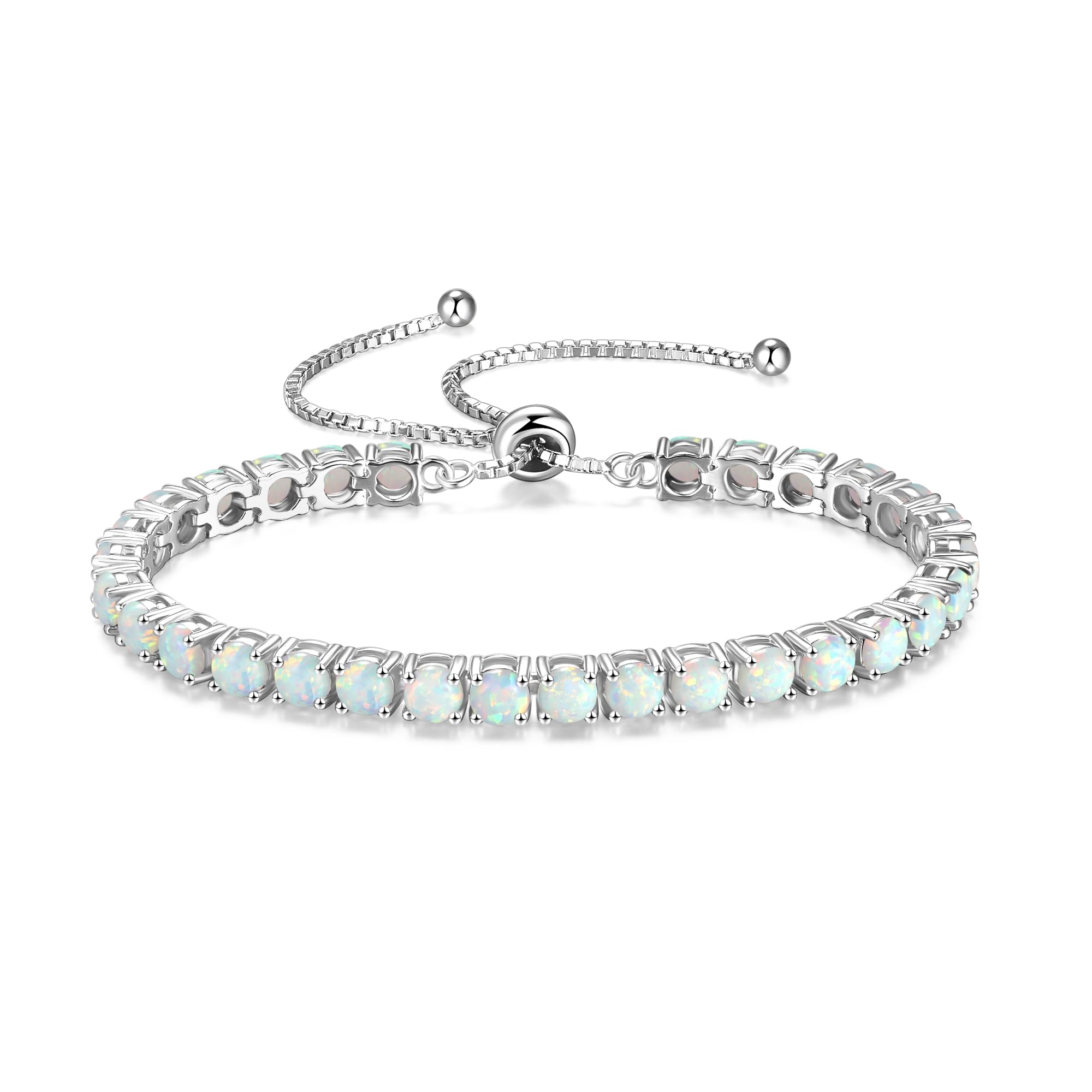 "Élégance Éternelle" Bracelet de Tennis en Opale en Argent Sterling avec Chaîne Bolo Classique d'Octobre