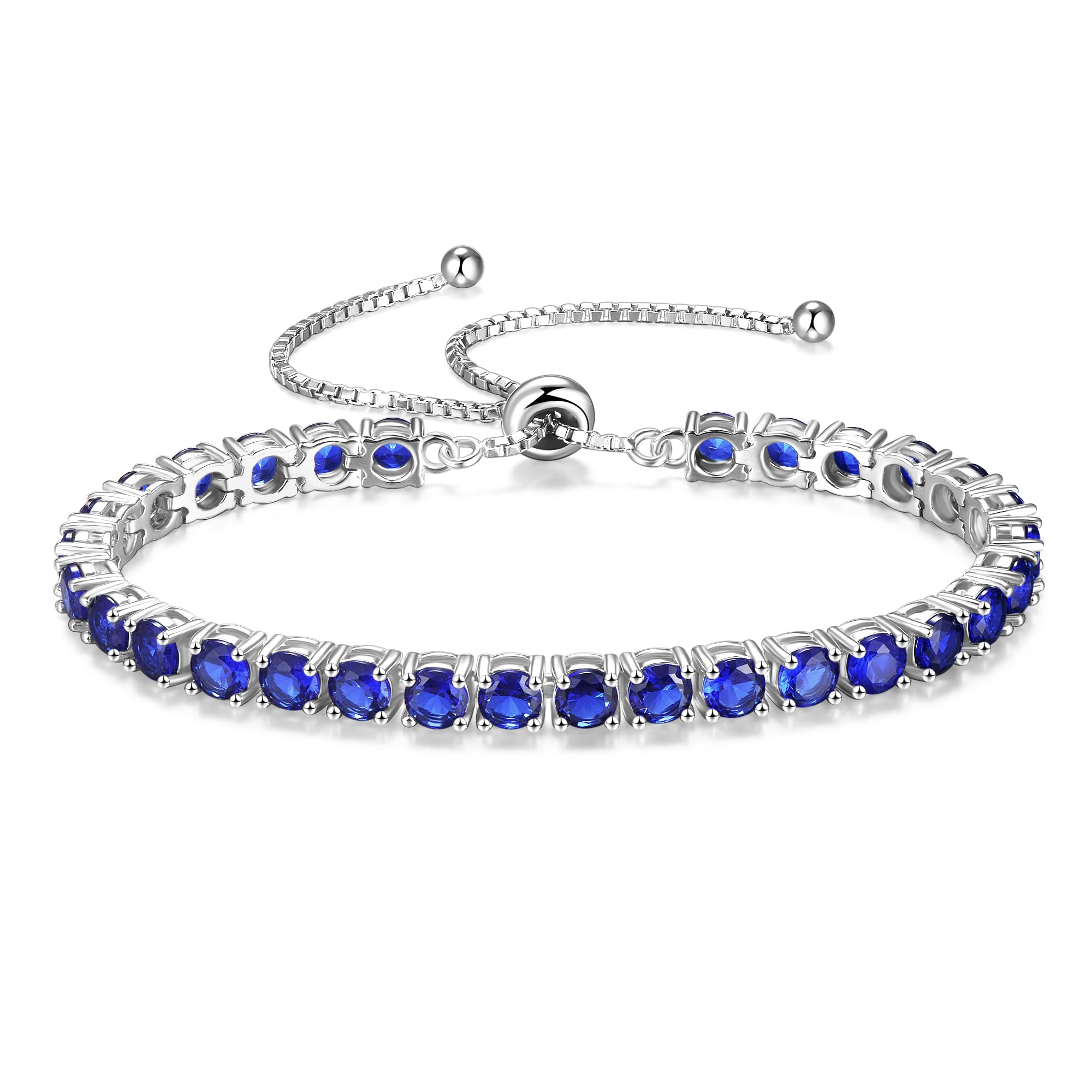 "Élégance Éternelle" Bracelet de Tennis en Saphir en Argent Sterling avec Chaîne Bolo Classique de Septembre