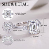 Bague en argent sterling Moissanite en taille émeraude à trois pierres FANCIME