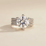 Bague en argent sterling Moissanite FANCIME Sidestones en taille ronde