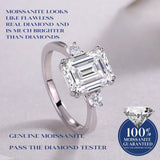 Bague en argent sterling Moissanite en taille émeraude à trois pierres FANCIME