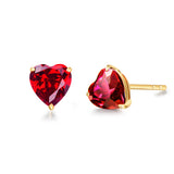 Boucles d'oreilles en forme de cœur en or jaune 14k avec pierres précieuses