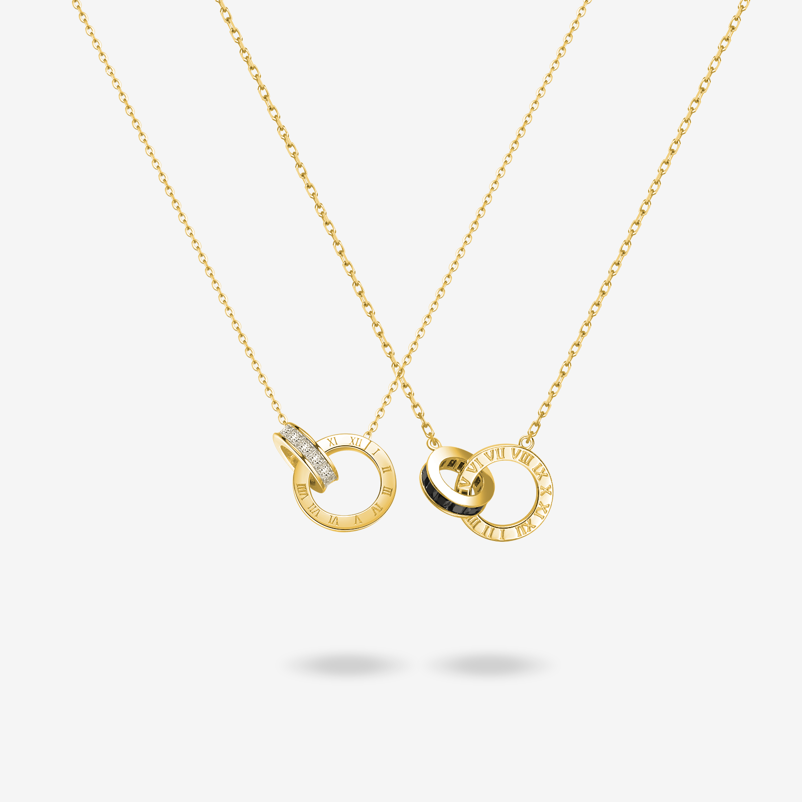 FANCIME "Temps Romain" Collier en argent sterling avec cercles entrelacés pour couples
