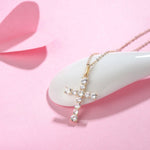 FANCIME White Sapphire Cross 14K Yellow Gold Necklace Detail