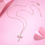 FANCIME White Sapphire Cross 14K Yellow Gold Necklace Full