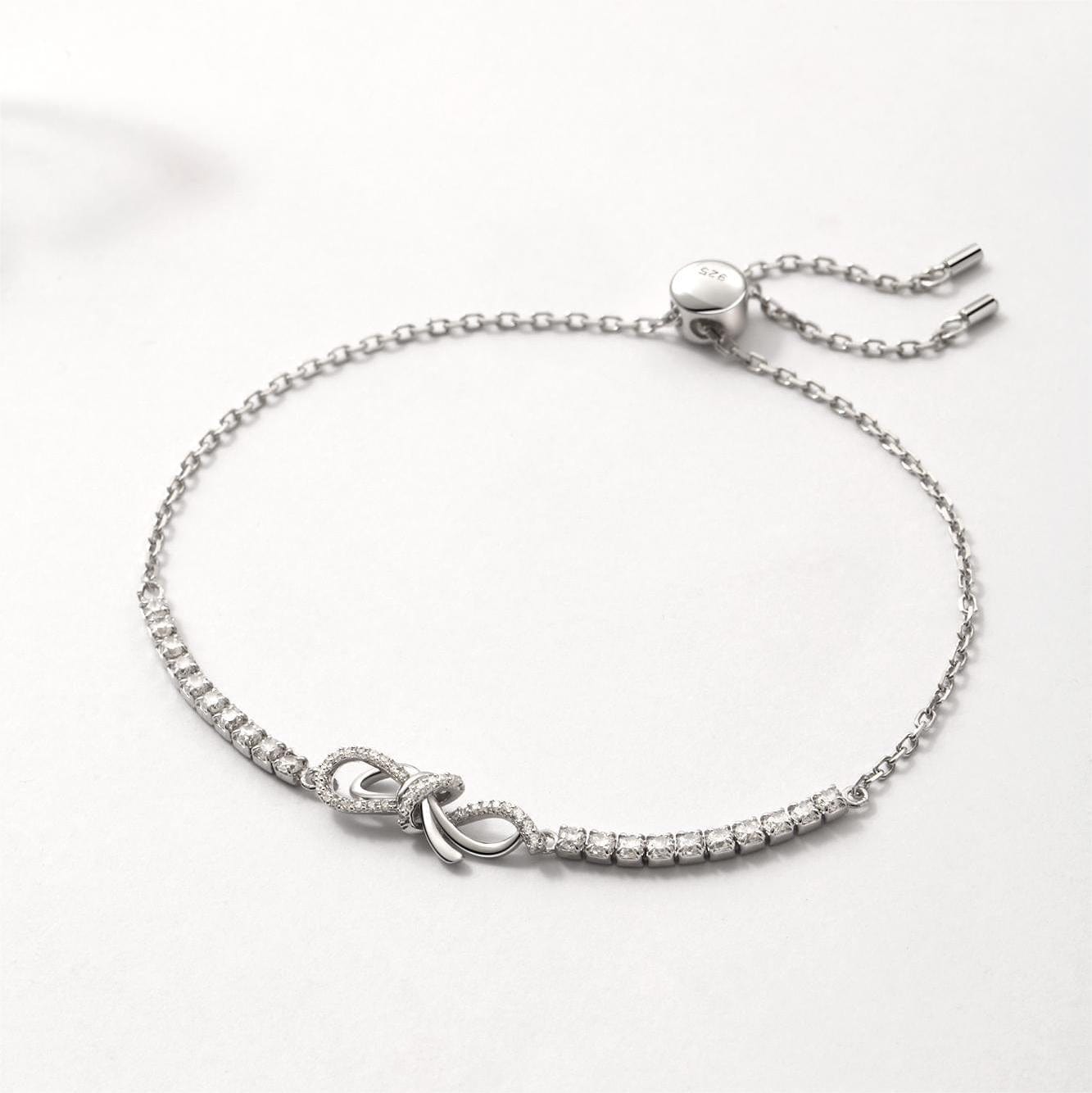 FANCIME "Love Knot" Sweet Bow Sterling Silver Bracelet Model Show