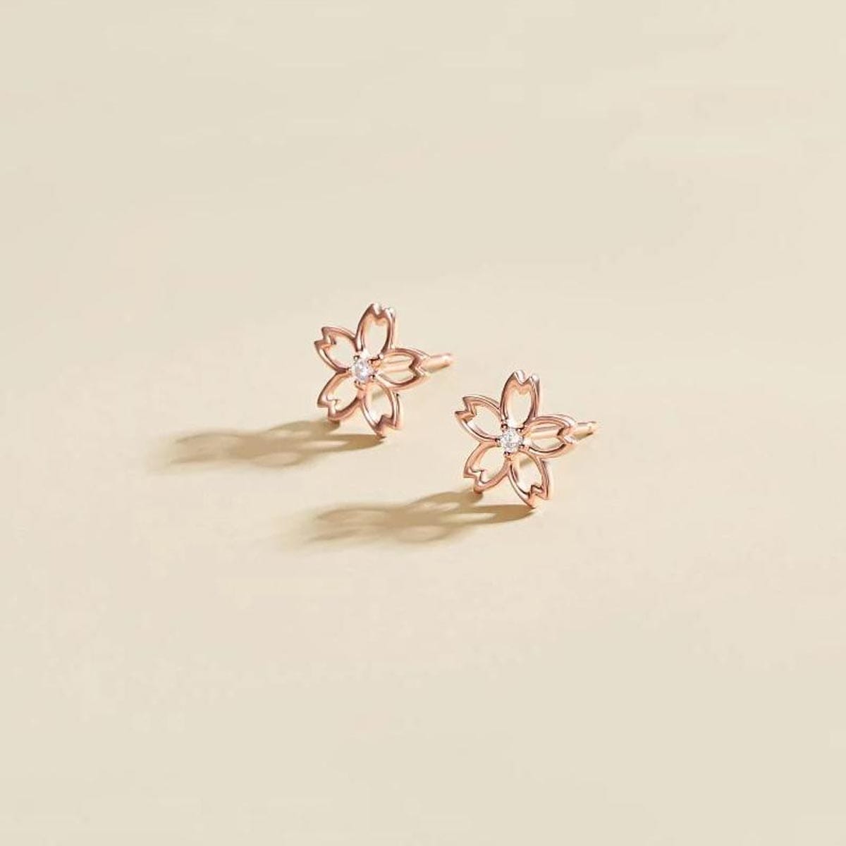 FANCIME "Lia" Diamond Cherry Blossom 14K Rose Gold Studs Show