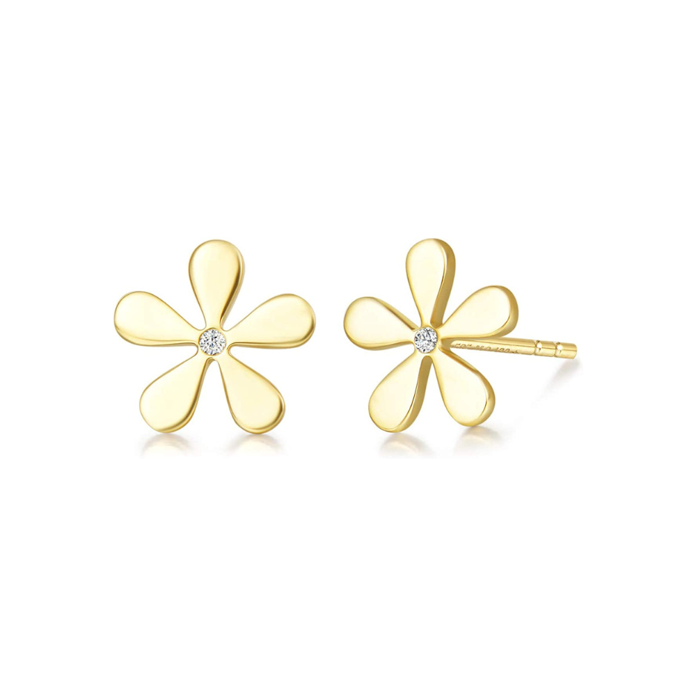 FANCIME "Nina" Diamond Daisy Flower 18K Solid Yellow Gold Studs Main