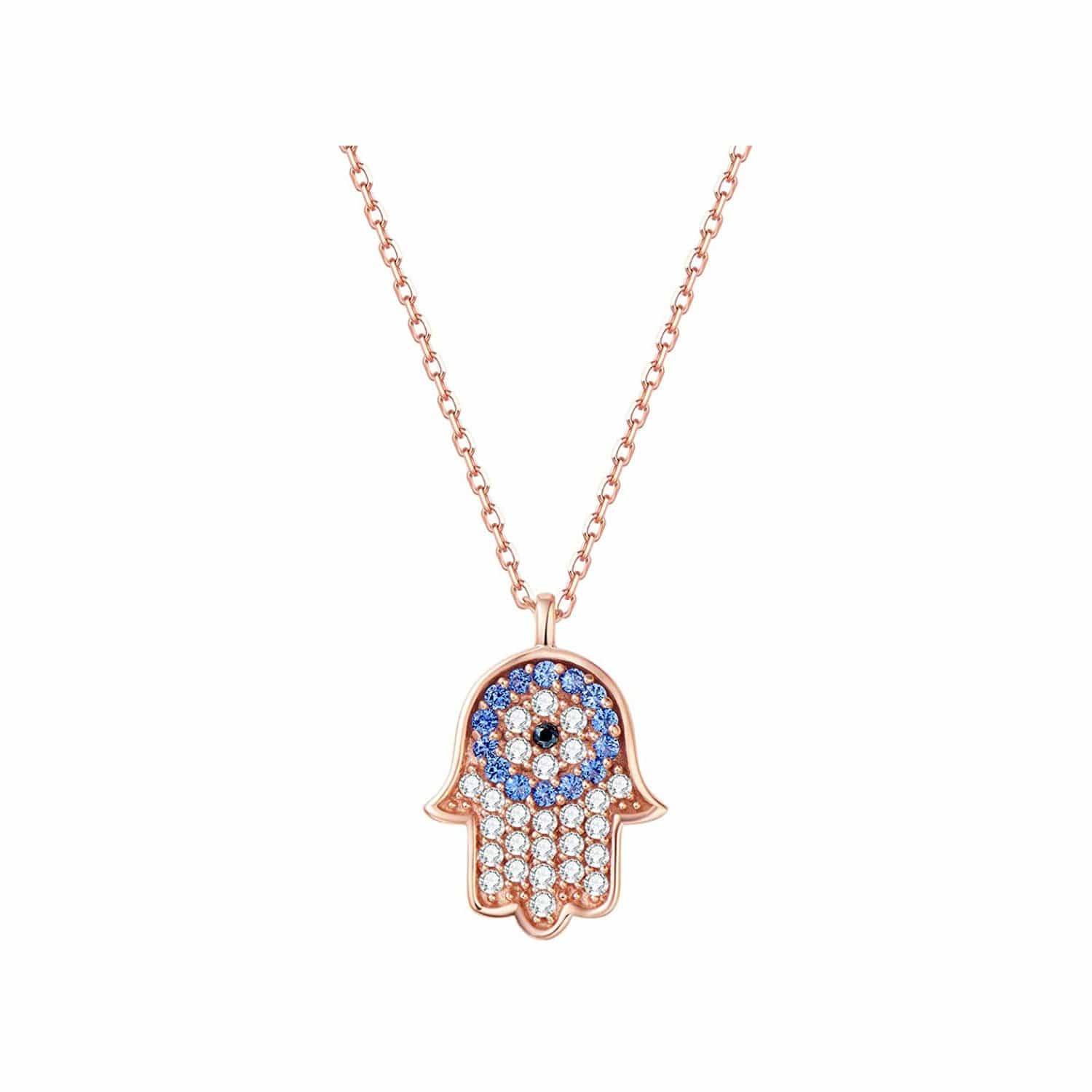Cubic Zirconia Gemstone & 14K Rose Gold Evil Eye and Hamsa Pendant Necklace