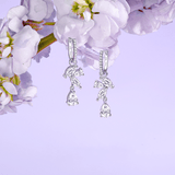 Boucles d'oreilles en argent sterling "Groupe de fleurs de glycine" avec créoles florales