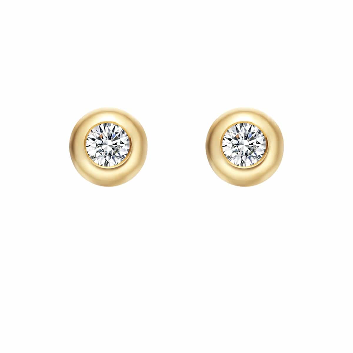 Round Stone 18K Solid Gold Round Diamond Stud Earrings