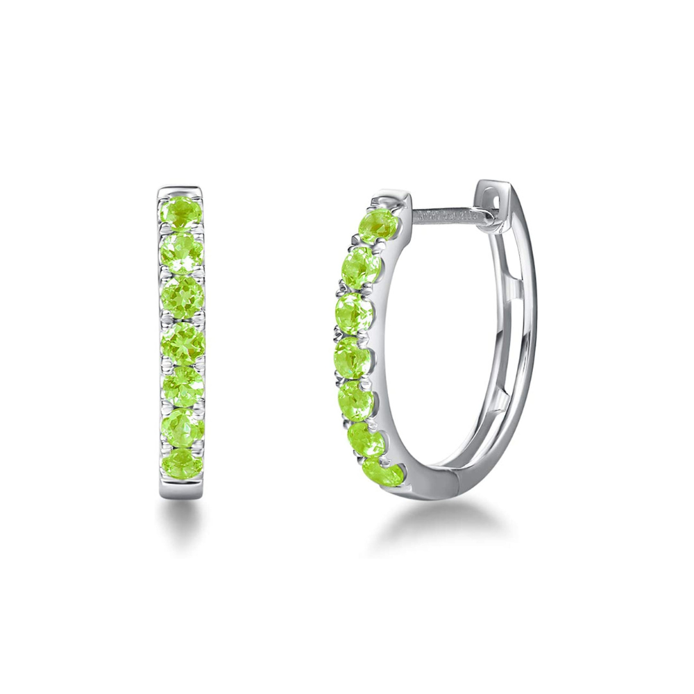 FANCIME Green Peridot 14K White Gold Hoop Earrings Main