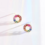 FANCIME "Rainbow Flower" Sapphire Circle 14k Yellow Gold Studs Show