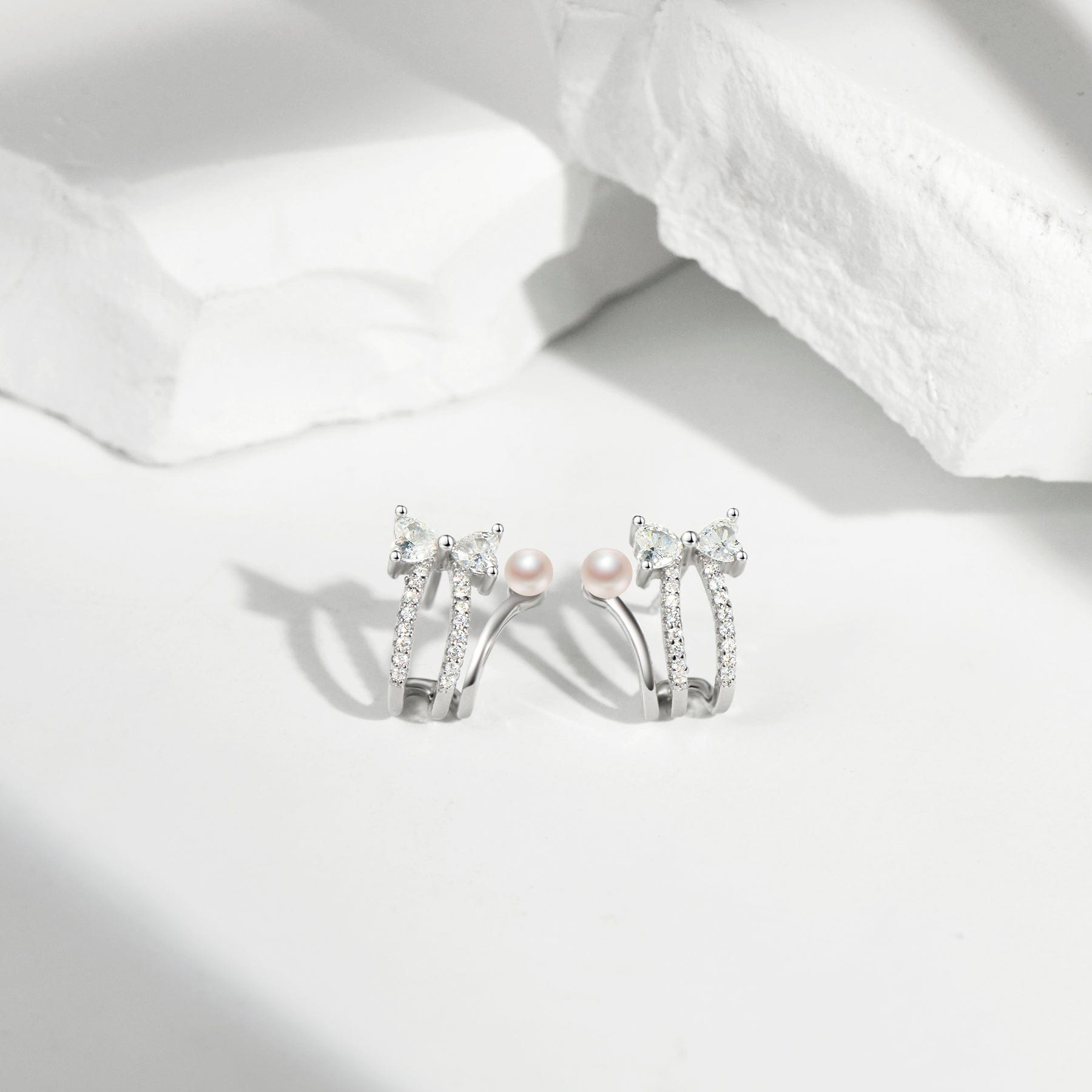 FANCIME "Sweet Pea" Bowtie Pearls Sterling Silver Earrings Show