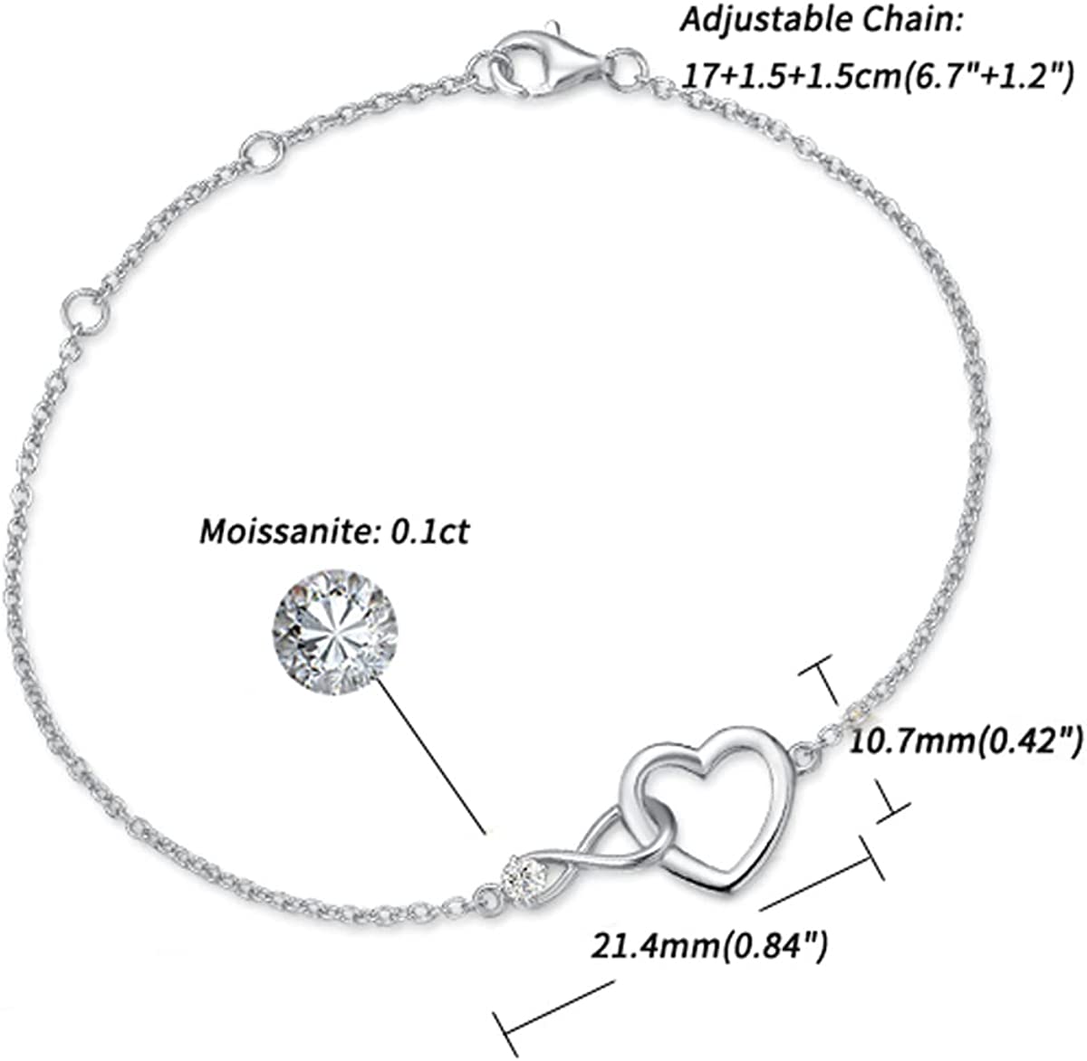 Bracelet en or massif 14K avec cœur entrelacé à l'infini FANCIME